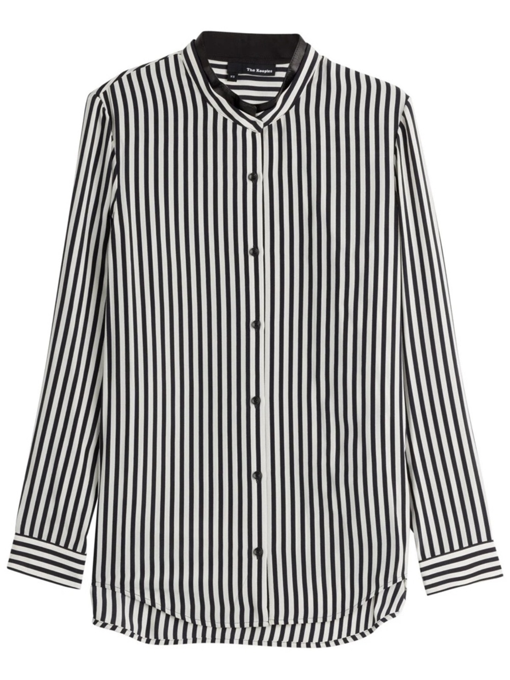 The Kooples Stripe Silk Blouse With Leather Trimmed Collar - M